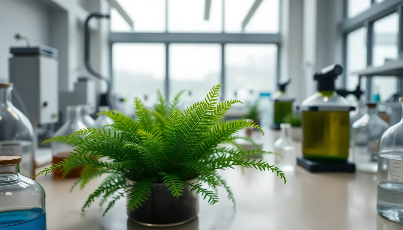 Lush Fern in a Modern Biology Lab