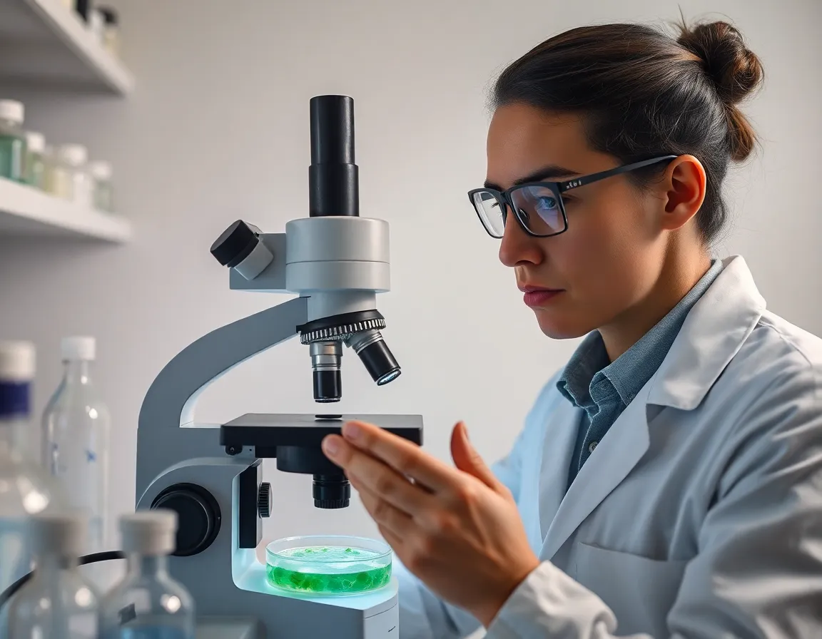 Biologist Examining Petri Dish in Laboratory