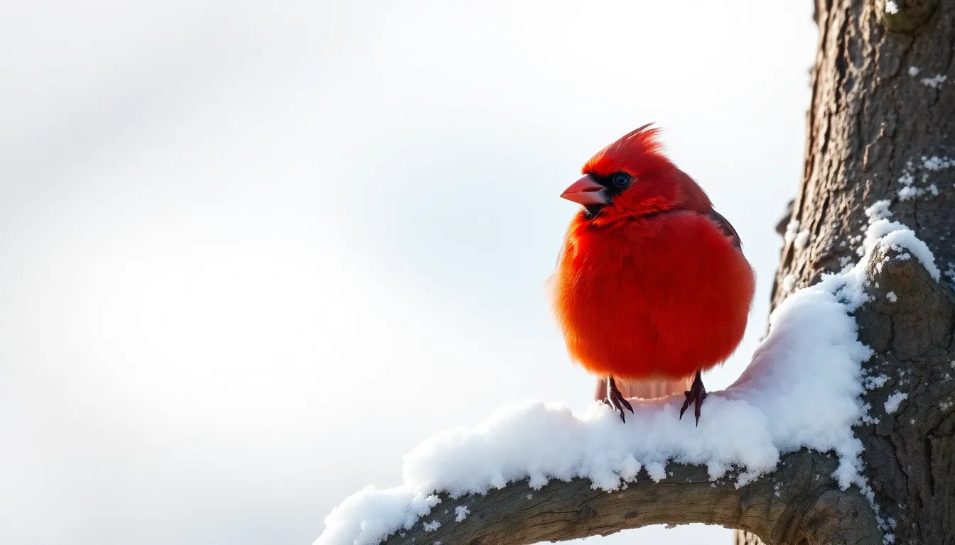 Vibrant Male Cardinal on Snowy Branch