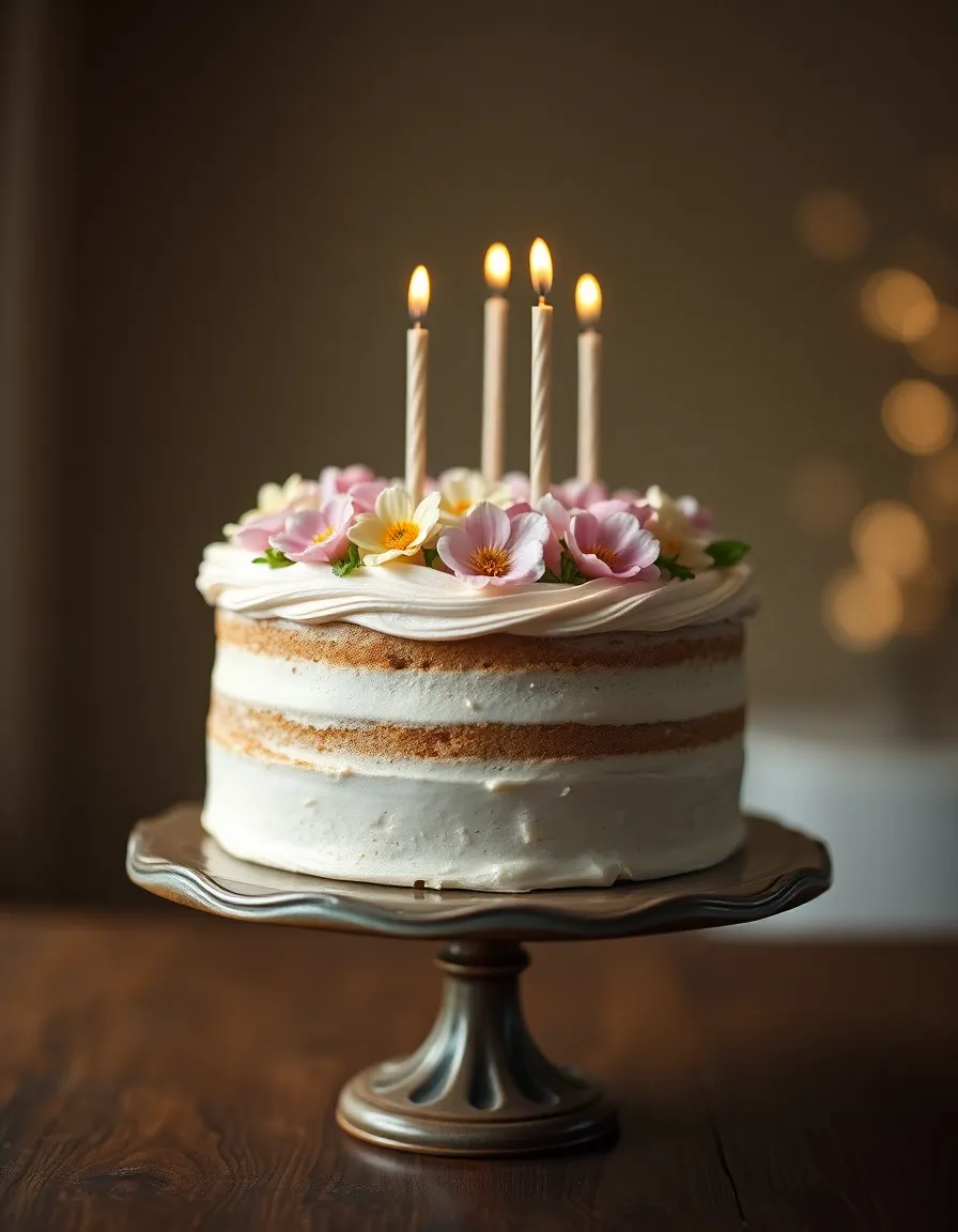 Exquisite Birthday Cake with Fresh Flowers