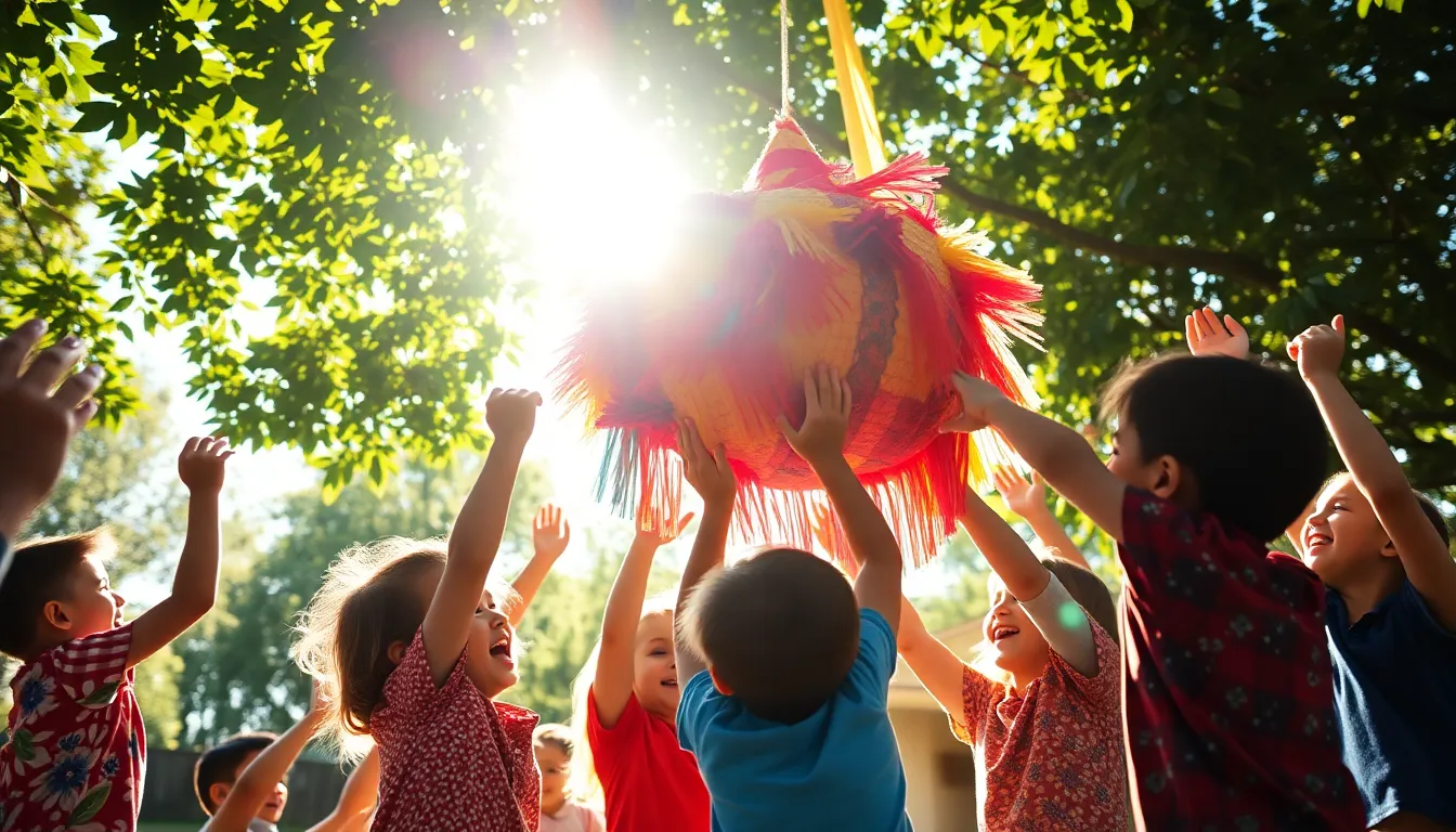 Children Swinging at Birthday Piñata
