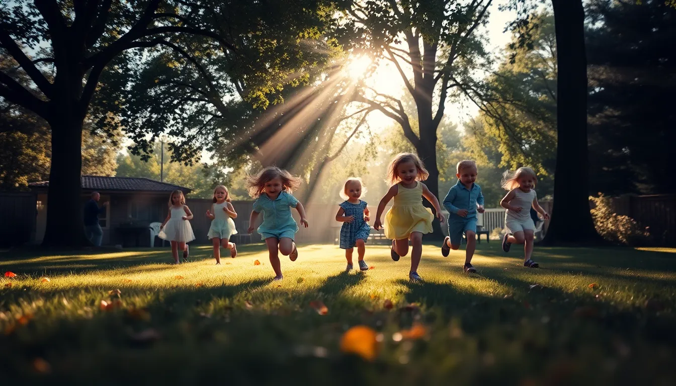 Child Blowing Out Birthday Candles Outdoors