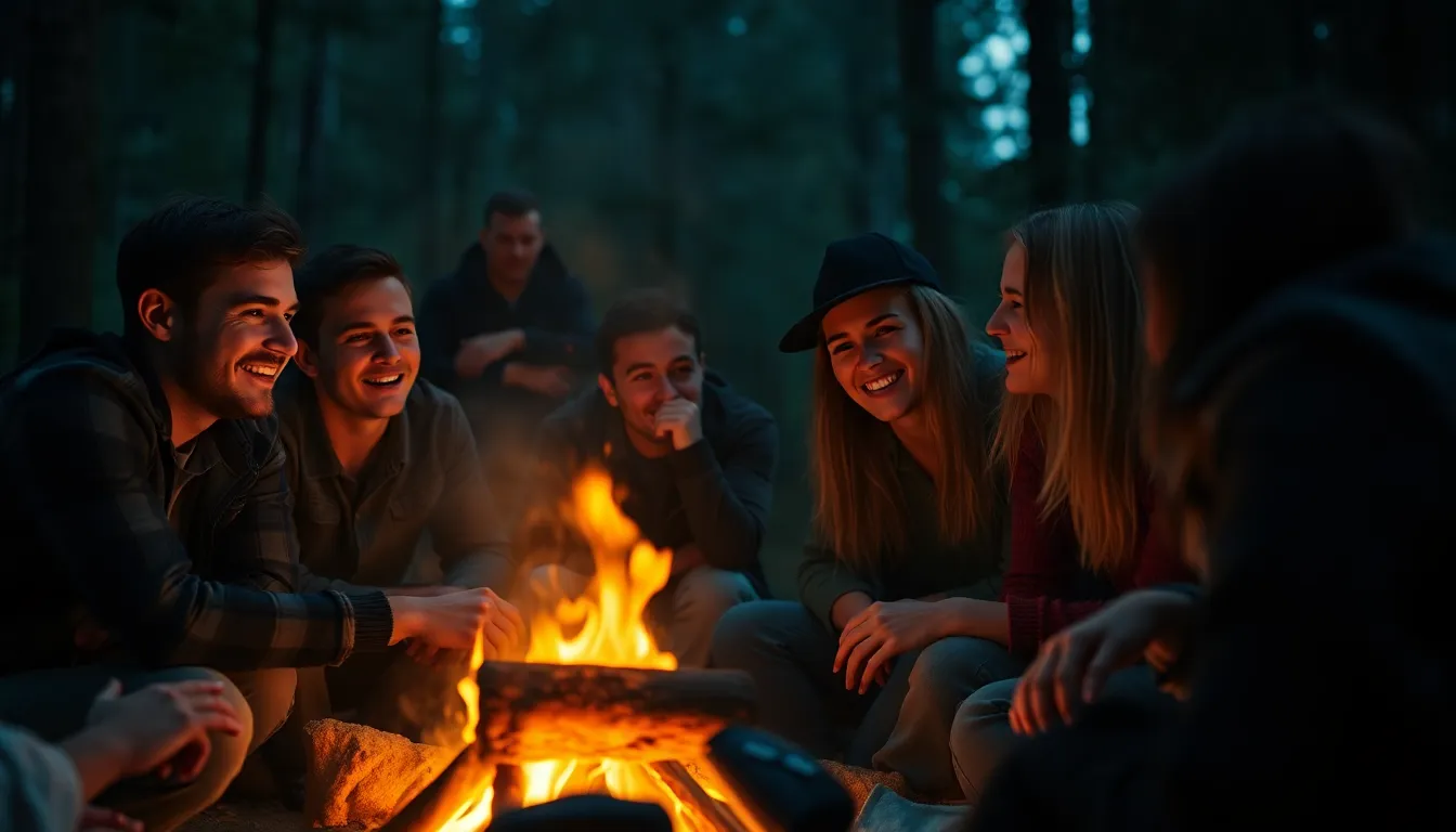Friends Enjoying a Campfire Birthday Celebration