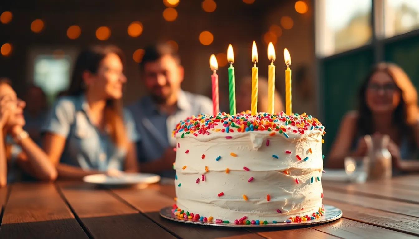 Vibrant Birthday Cake Celebrating with Friends