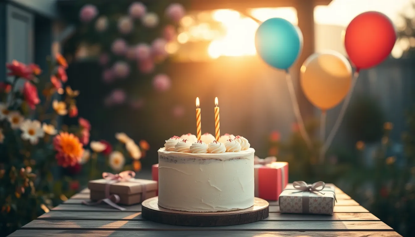 Birthday Cake Surrounded by Festive Decor