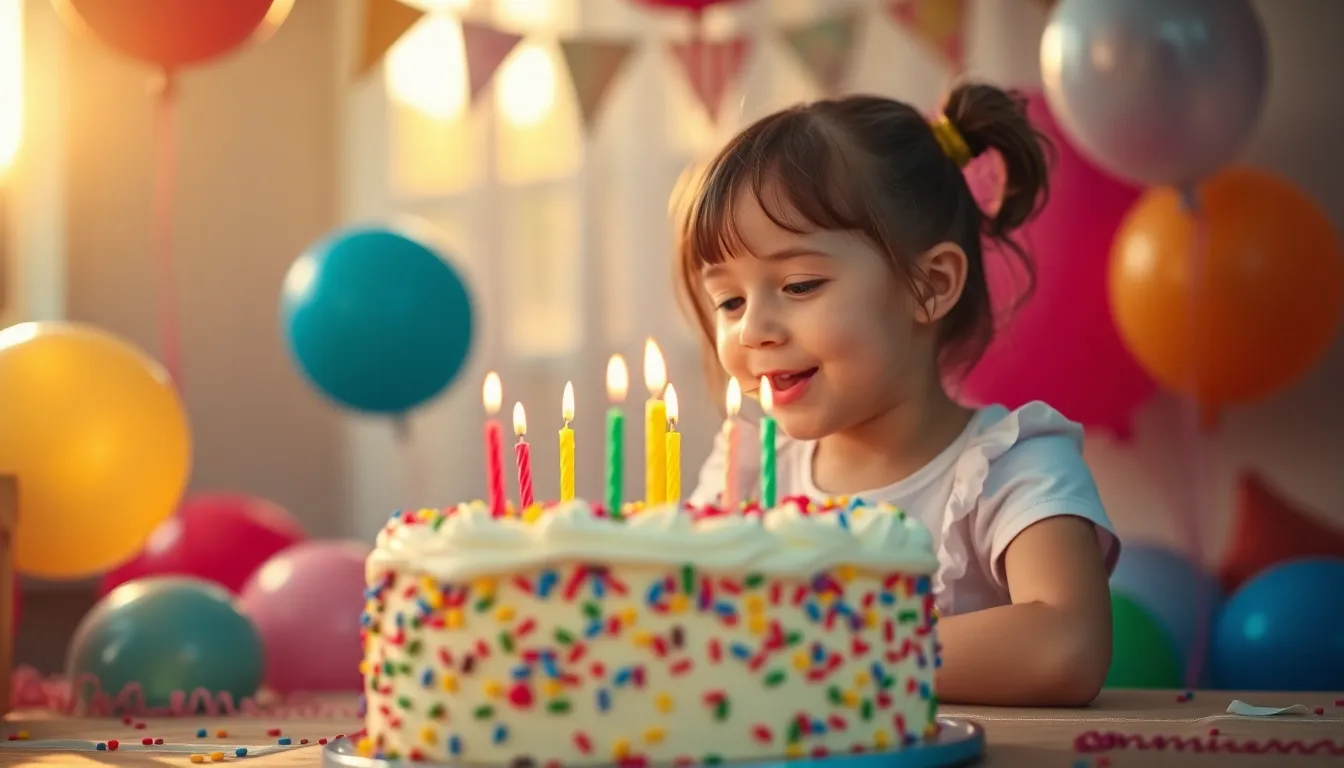 Festive Birthday Cake Under String Lights