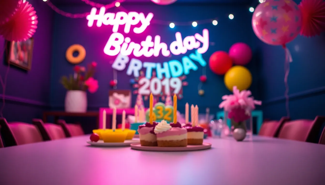 Dynamic Birthday Party Scene with Neon Lights
