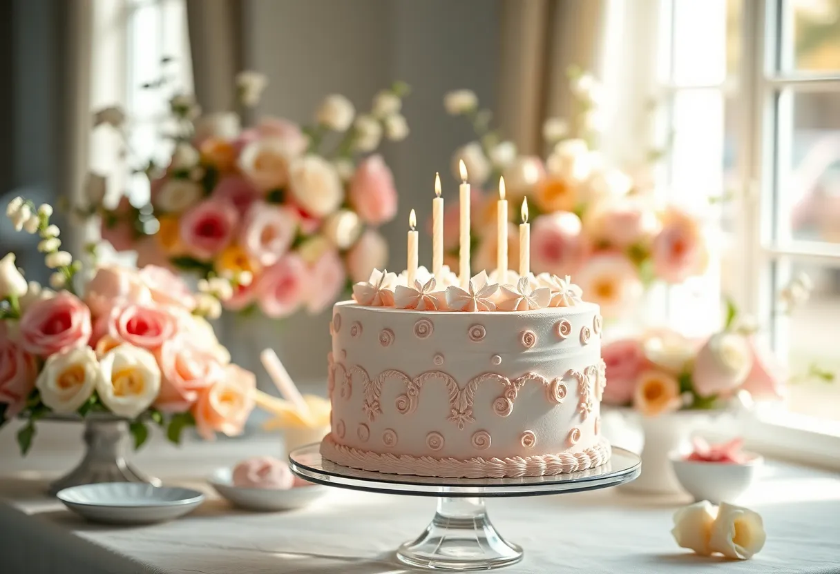 Elegant Birthday Cake on Dessert Table