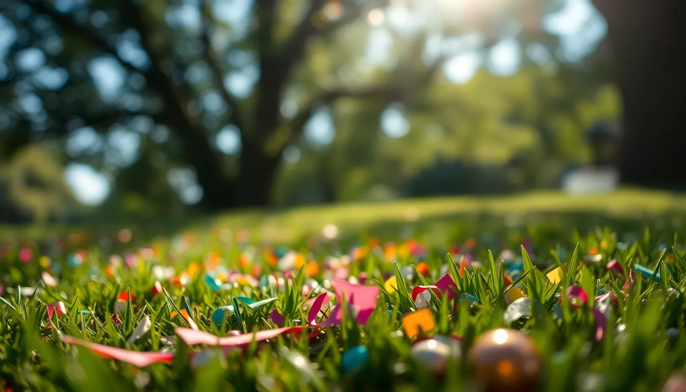 Colorful Confetti on Grass at a Birthday Party