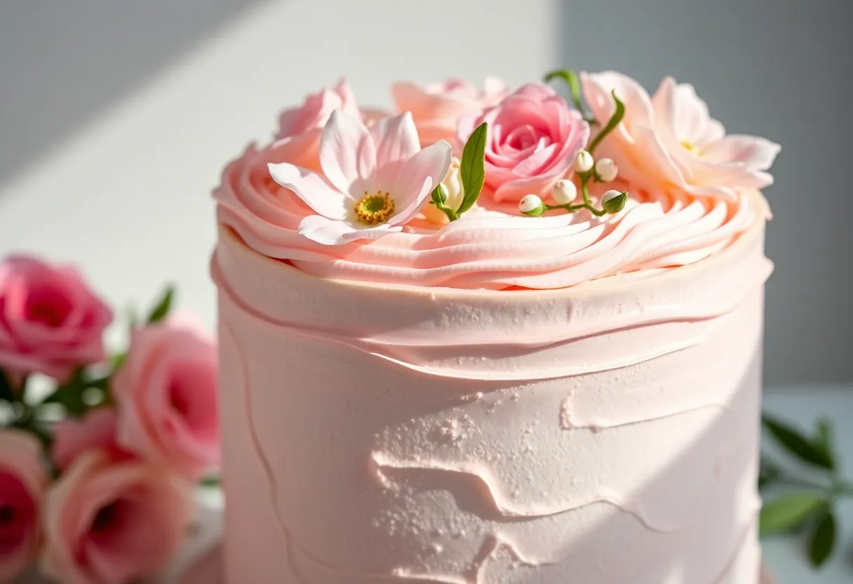Elegant Birthday Cake Decorated with Fresh Flowers