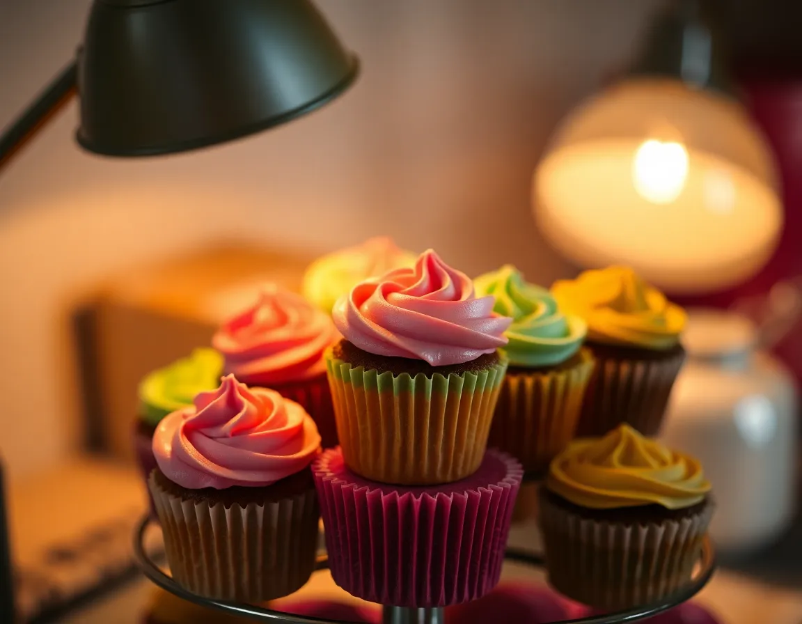 Colorful Cupcakes on Tiered Stand
