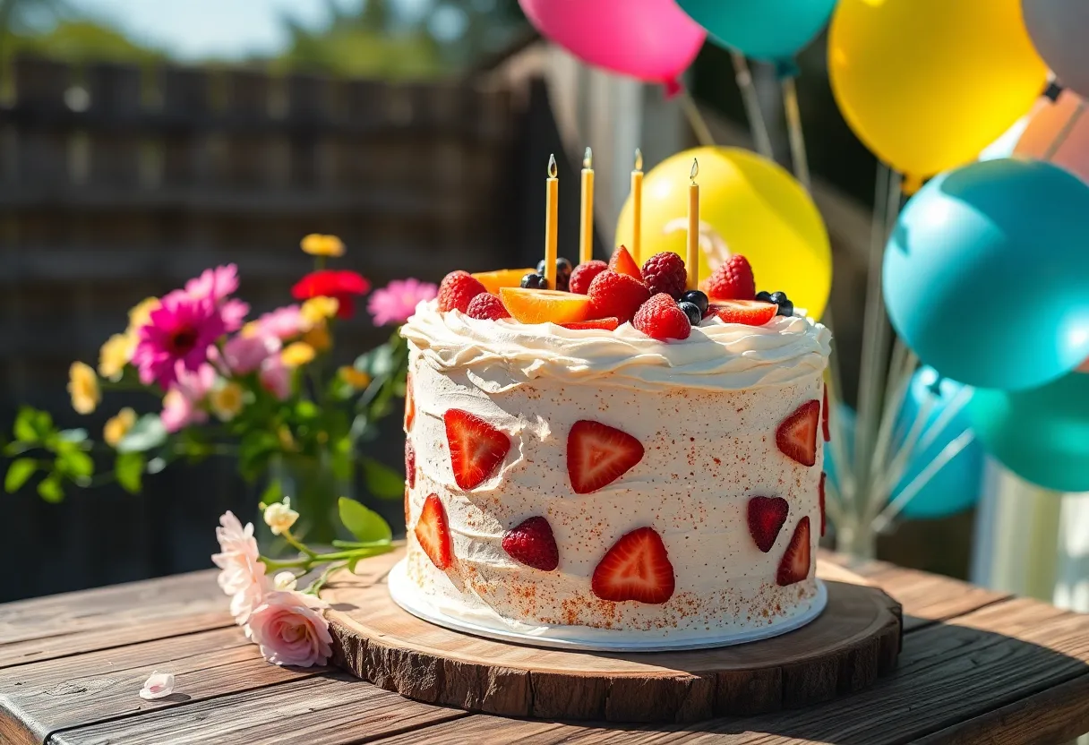 Vibrant Birthday Cake Outdoors