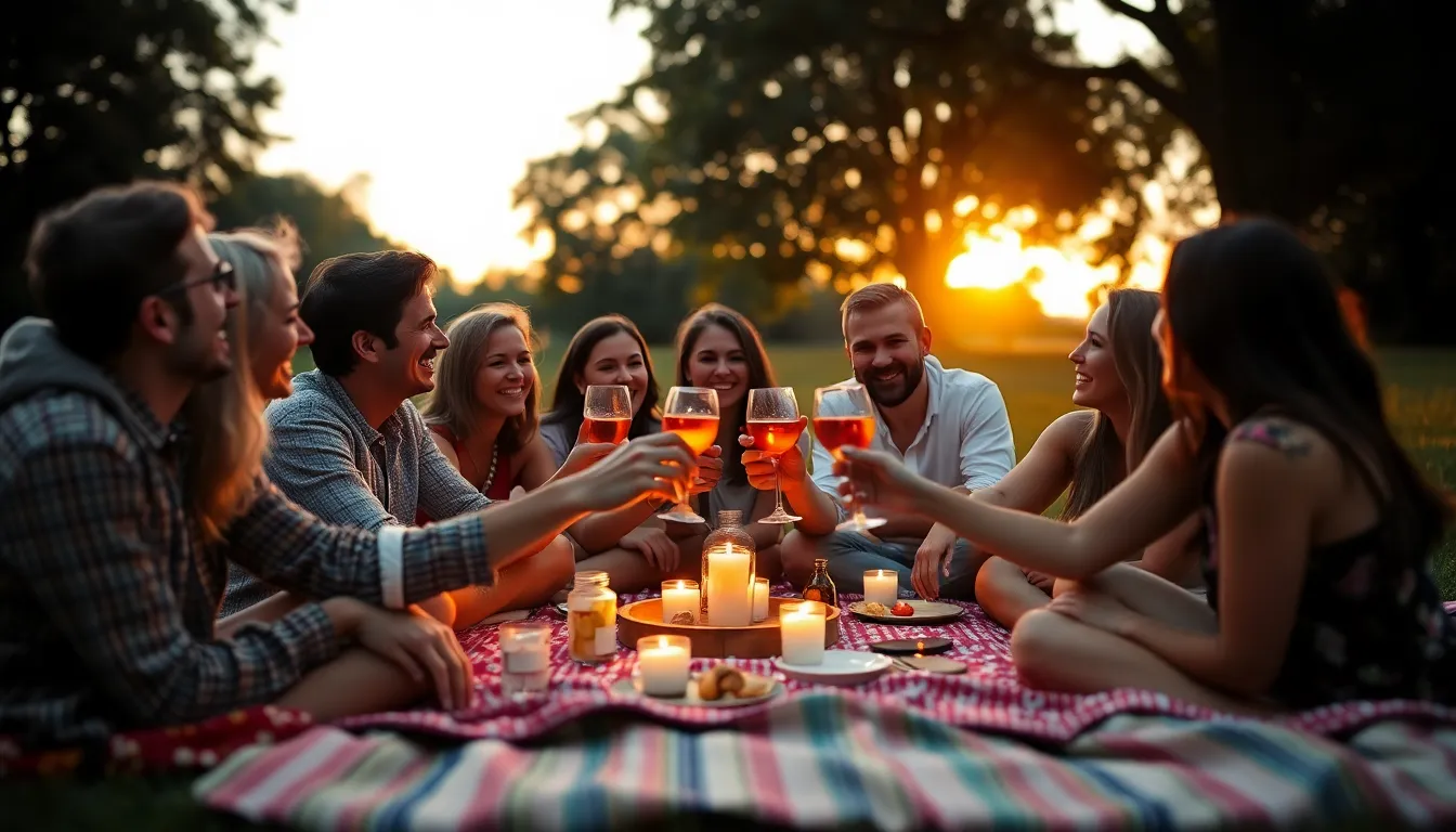 Friends Celebrating a Birthday at Sunset