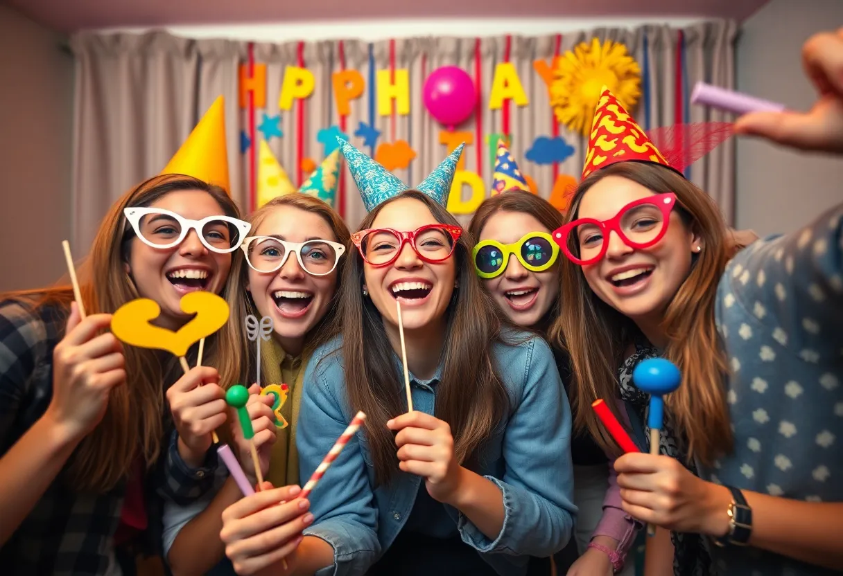Teens Having Fun at Birthday Photo Booth