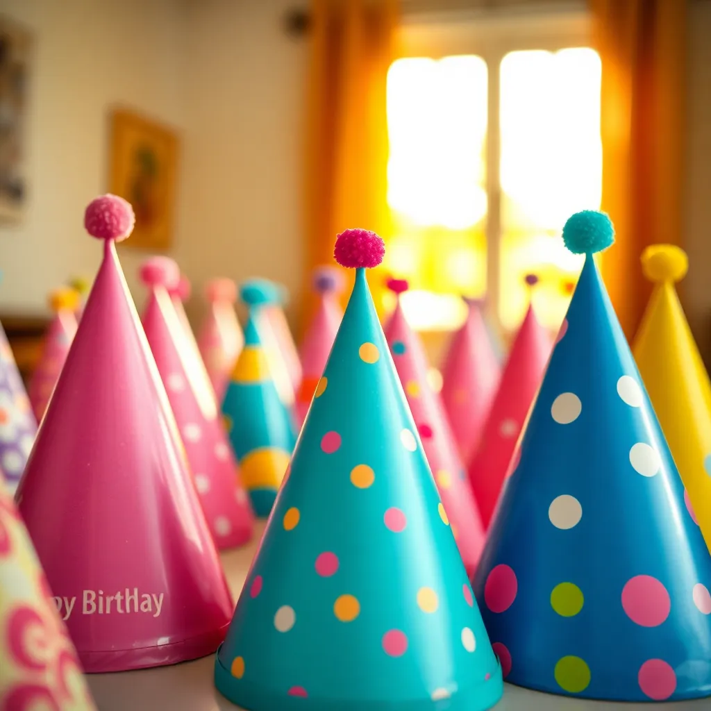 Colorful Birthday Party Hats on Display
