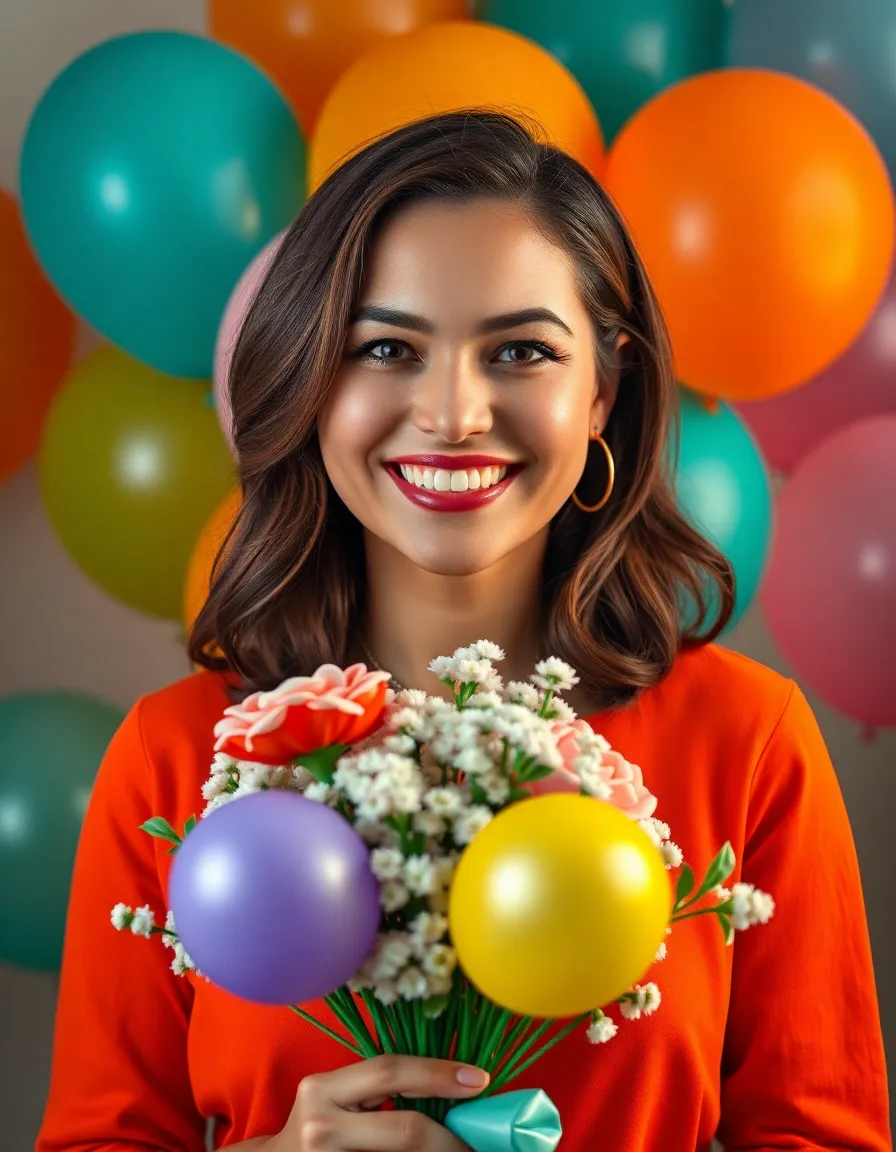 Woman Celebrating with Birthday Balloons