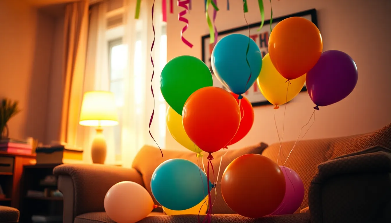 Colorful Birthday Balloons Against Blue Sky