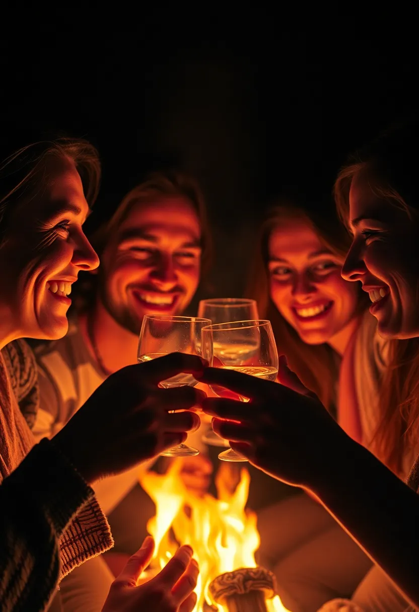 Friends Toasting at Birthday Bonfire