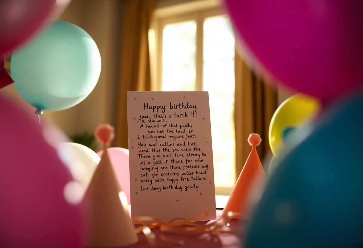 Whimsical Birthday Card Surrounded by Party Decor