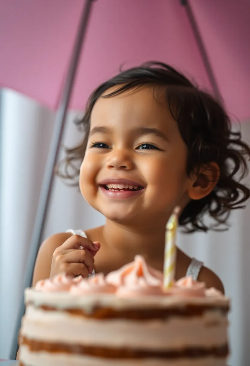 Joyful Birthday Child with Cake Smiles
