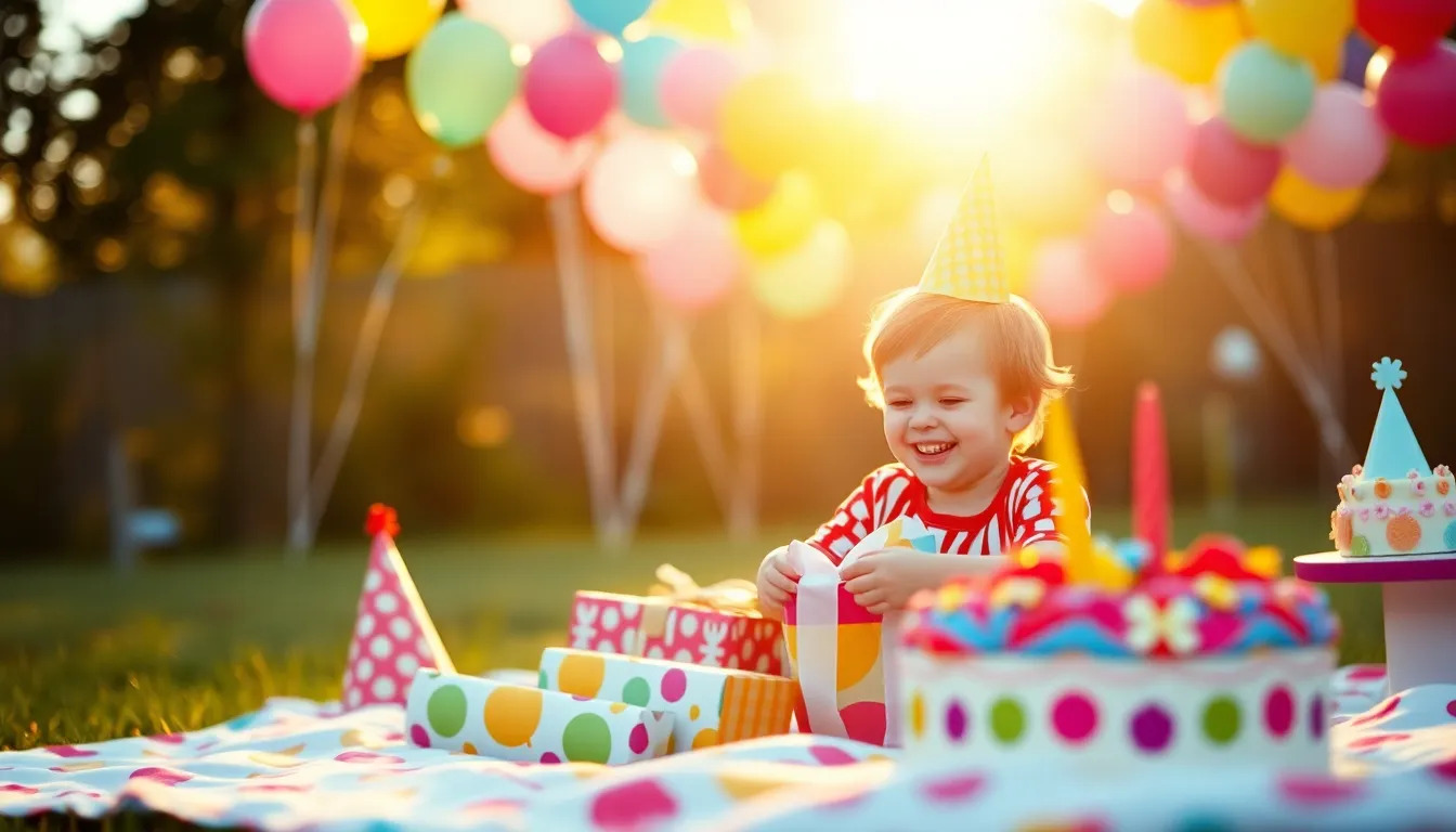 Joyful Child Unwrapping Birthday Gifts