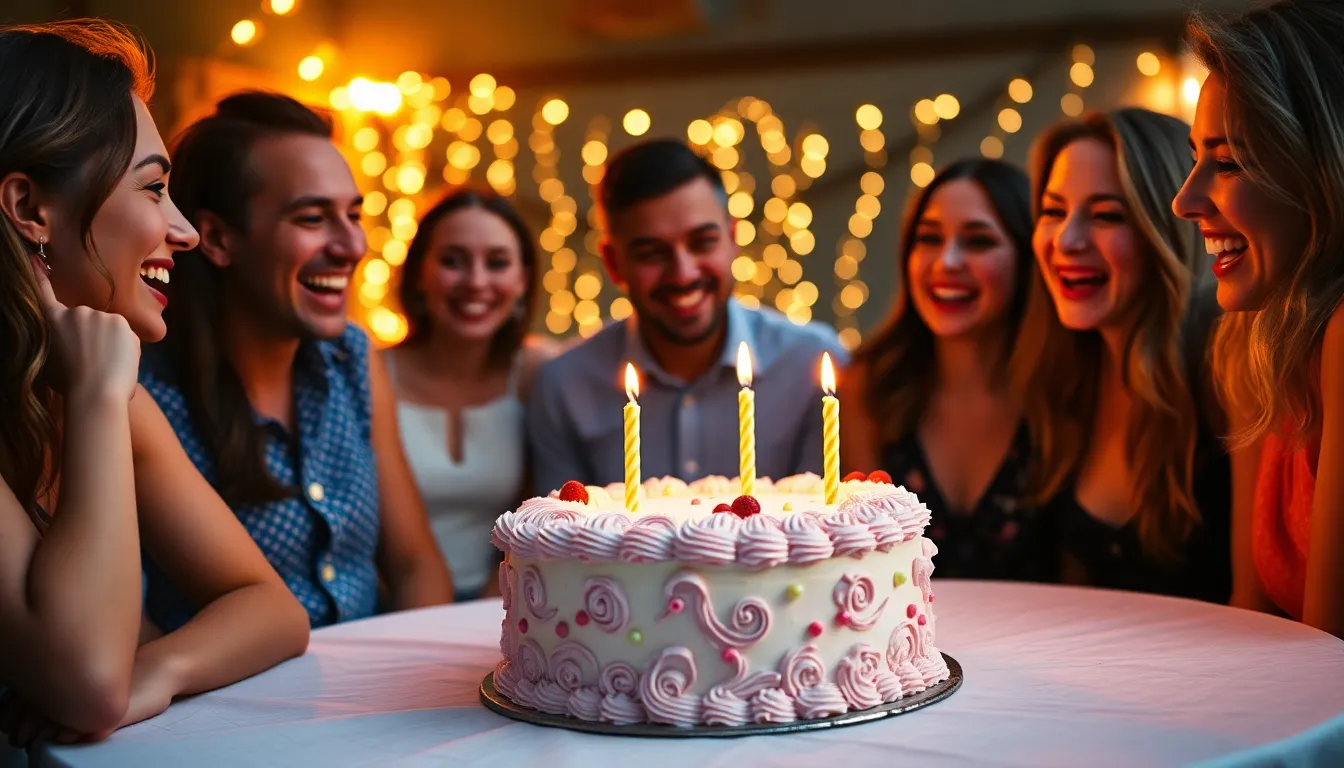 Friends Celebrating Birthday with Cake