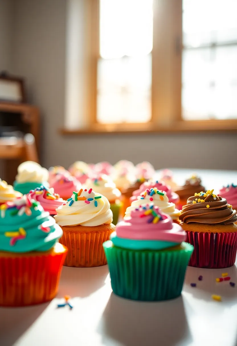 Assorted Birthday Cupcakes on Celebration Table