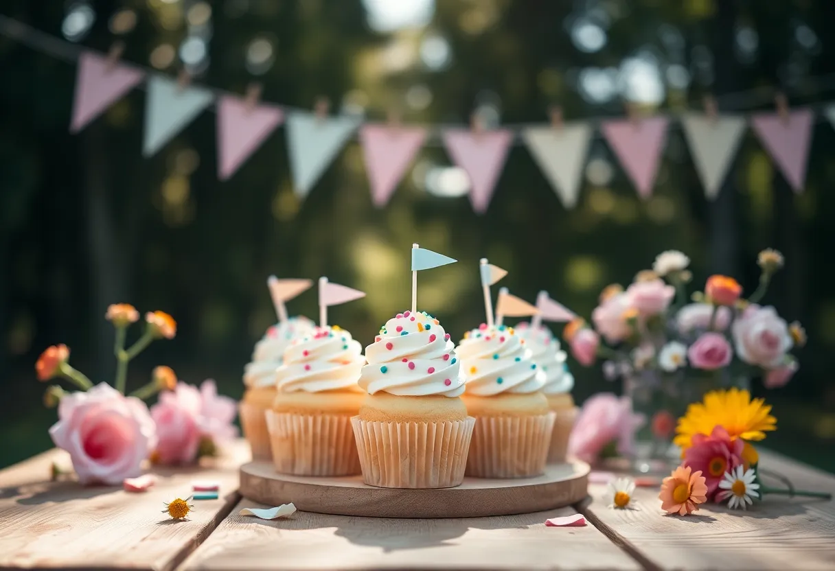 Playful Birthday Cupcakes on Rustic Table