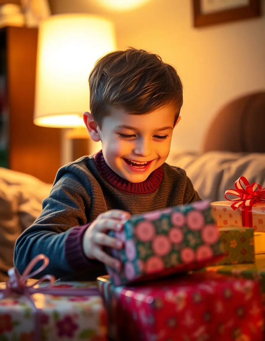 Birthday Boy Unwrapping Gifts