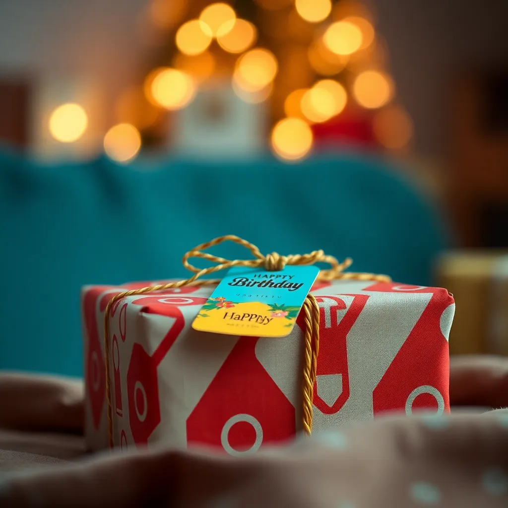 Wrapped Birthday Gift with Colorful Tag