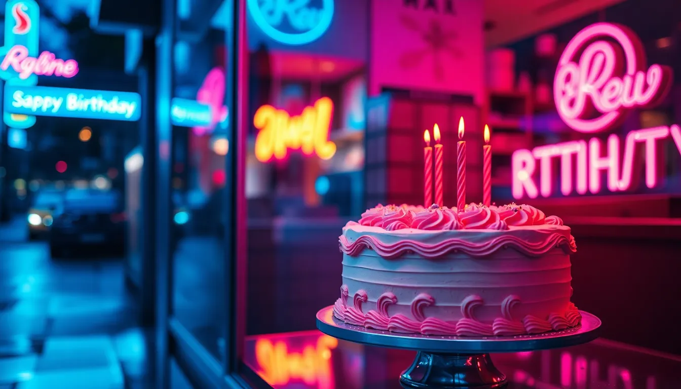 Colorful Birthday Cake in Bakery Window