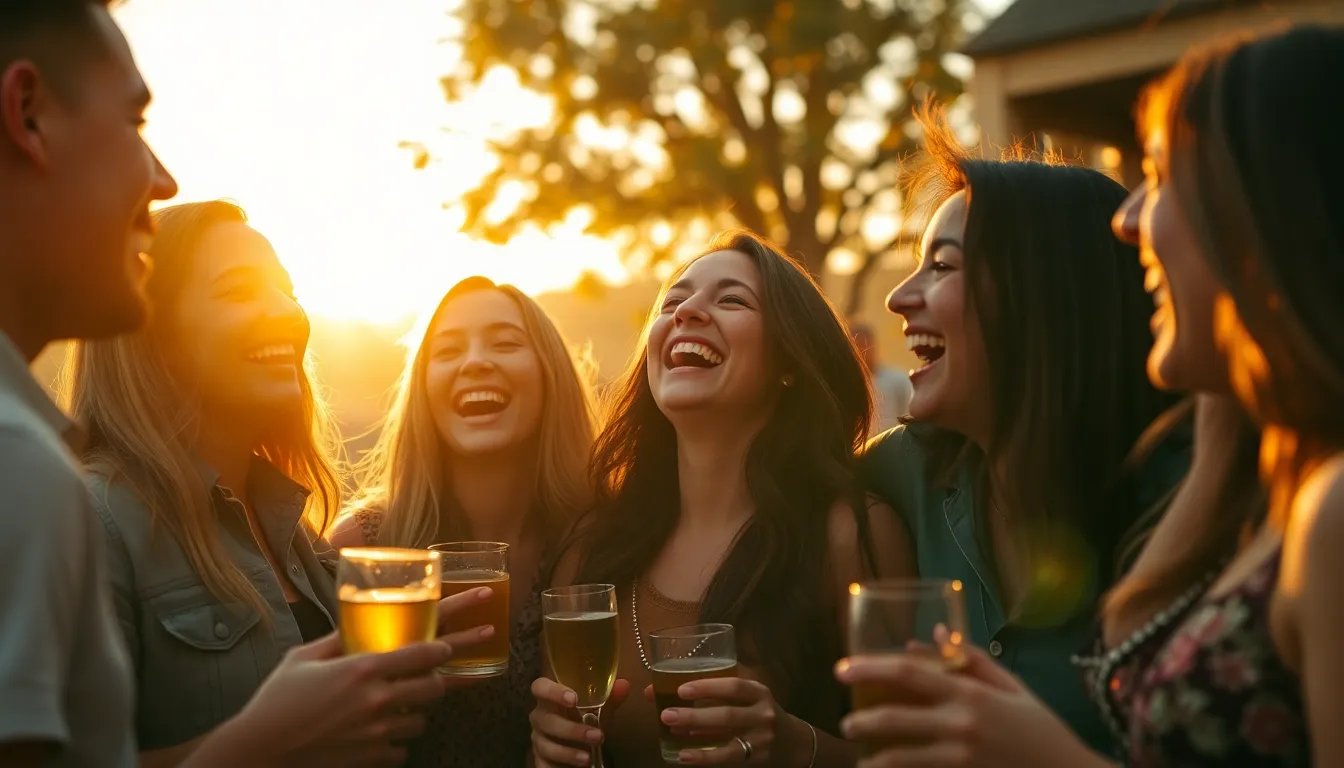 Friends Celebrating a Birthday at Sunset