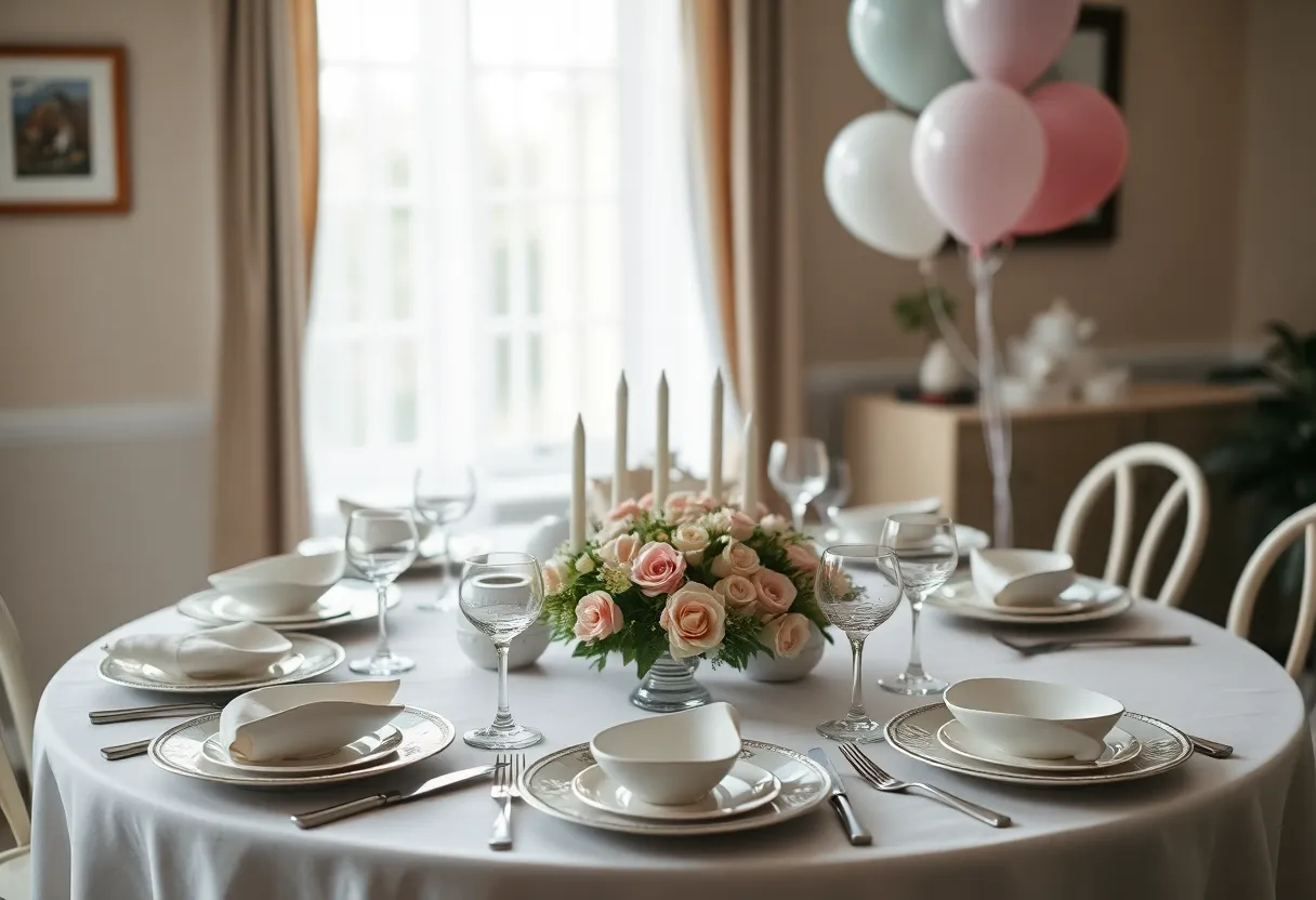 Elegant Birthday Table Setting with Balloons