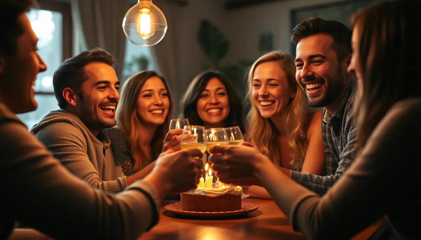 Friends Toasting at a Cozy Birthday Gathering