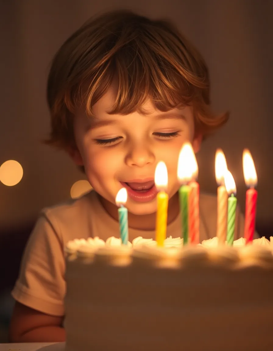 Joyful Child Blowing Out Birthday Cake Candles