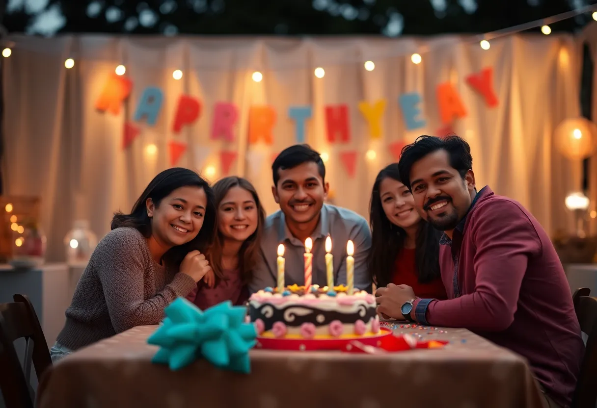 Family Gathered Around Festive Birthday Table