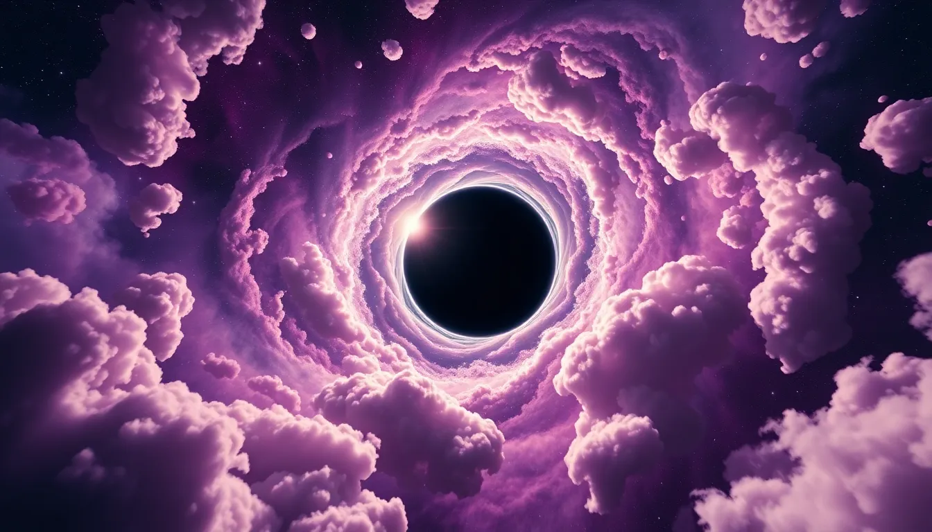Wide Shot of Black Hole Surrounded by Gas Clouds