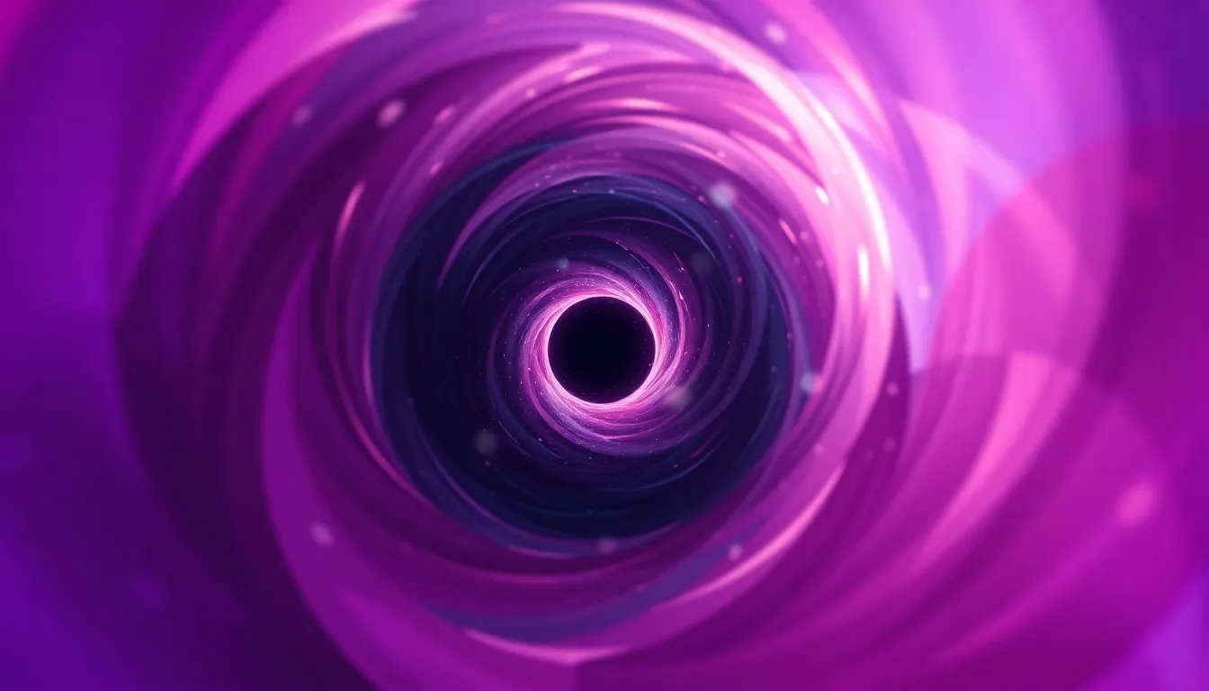 This imaginative portrayal of a black hole captures the eye with a mesmerizing vortex of swirling colors and lights, creating a surreal and dreamlike environment. Soft glows radiate from the center, inviting viewers to explore the depths of the cosmos. The vibrant color palette, inspired by Fujifilm Velvia, enhances the artful representation, while the centered composition draws attention to the dynamic movement at play.