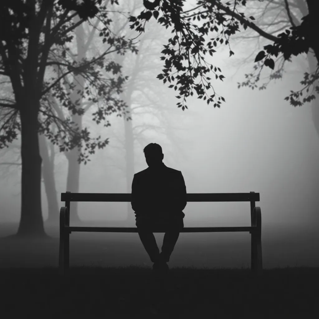 Lonely Figure in Autumn Park