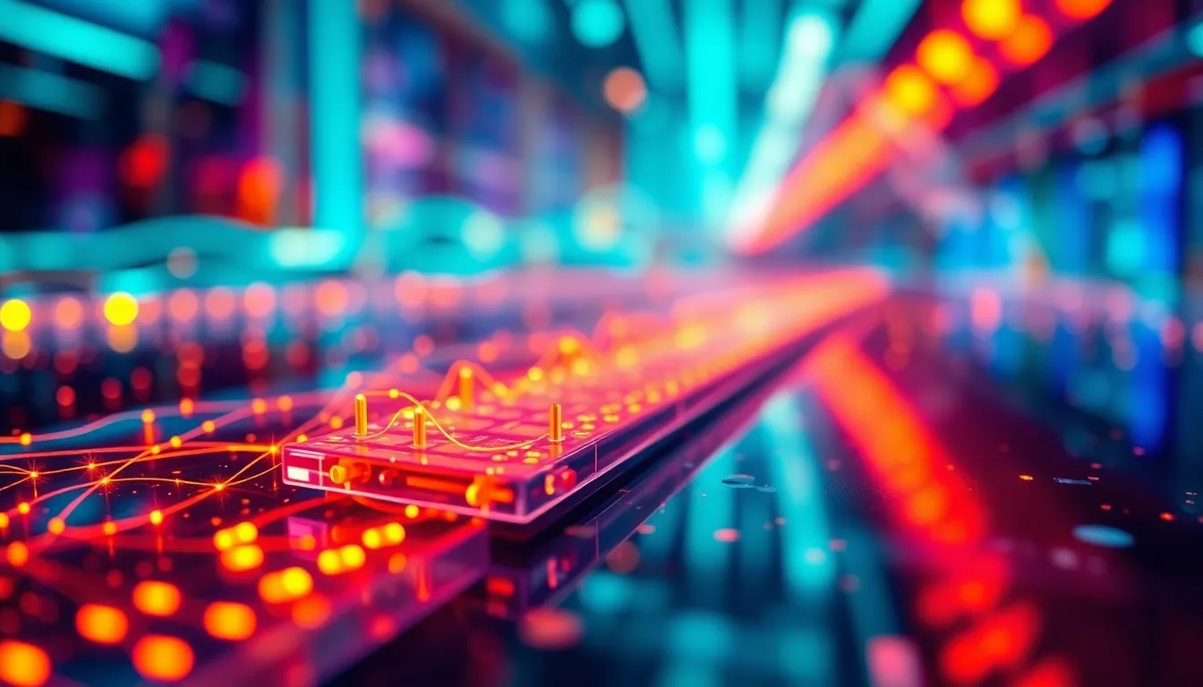 Futuristic Blockchain Ledger with Glowing Data Streams