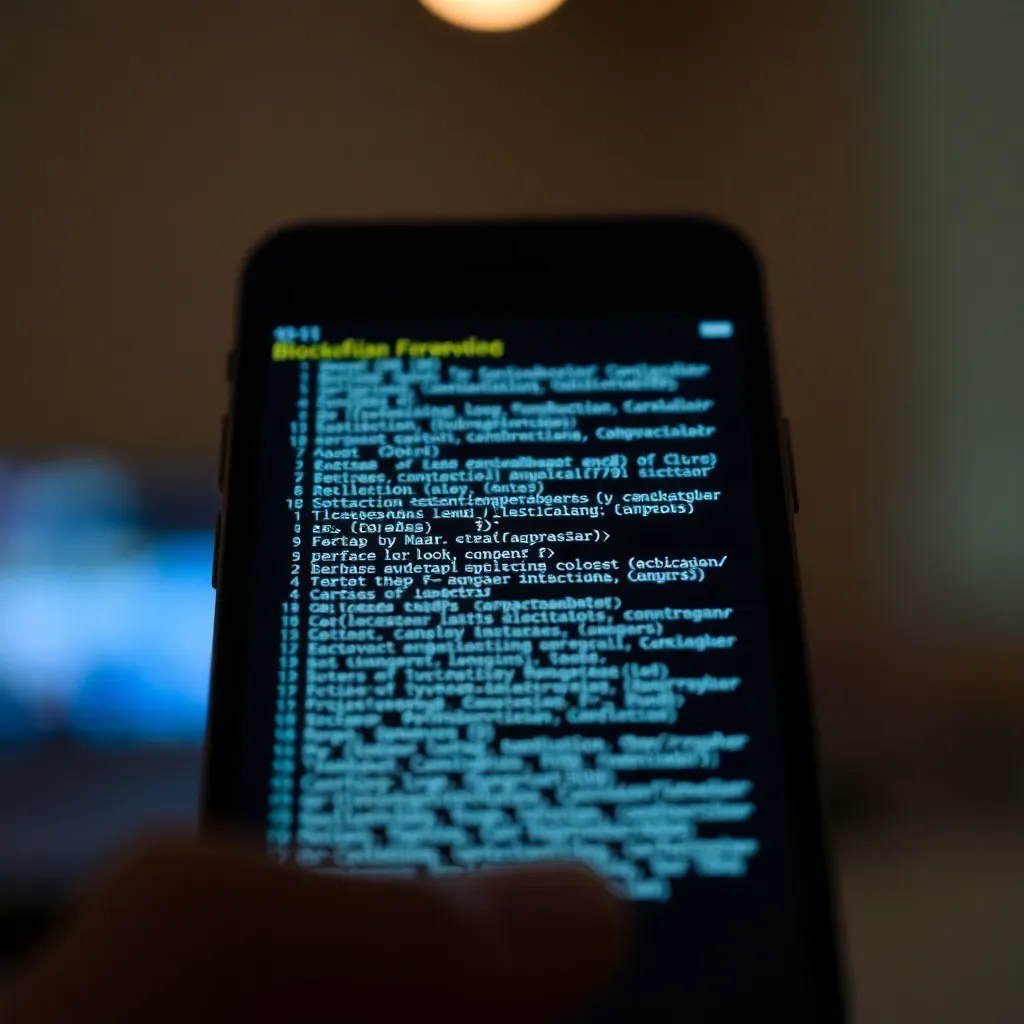 Close-Up of Blockchain Code on Smartphone