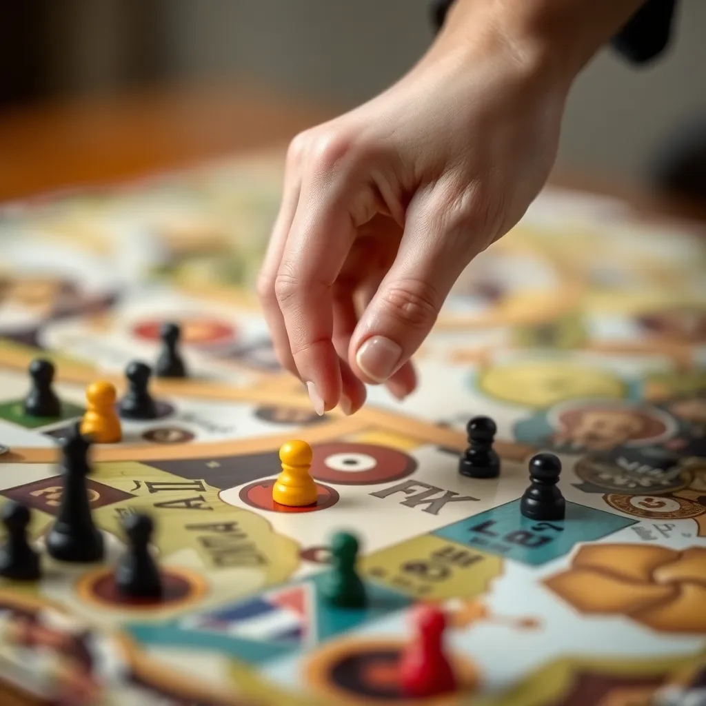 Close-Up of Hand Moving Game Piece in Board Game