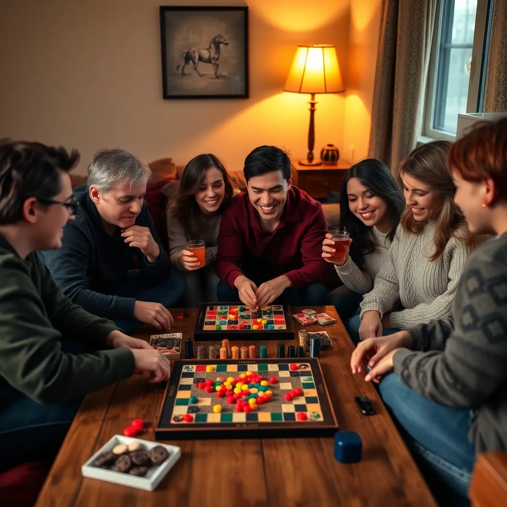 Friends Playing Board Games in Cozy Living Room