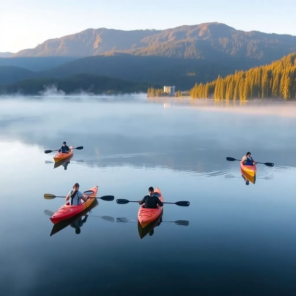 Kayaking in Serene Morning Lake