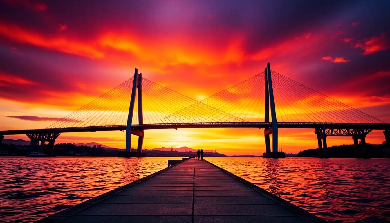 Modern Suspension Bridge at Sunset