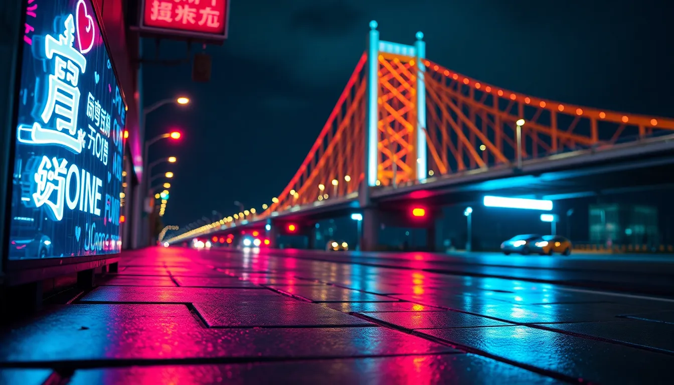Vibrant Night Bridge in the City
