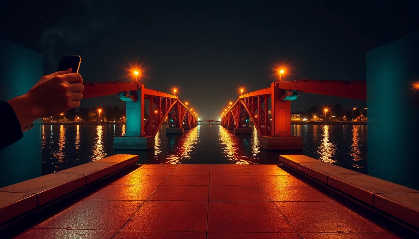 Illuminated Bridge at Night