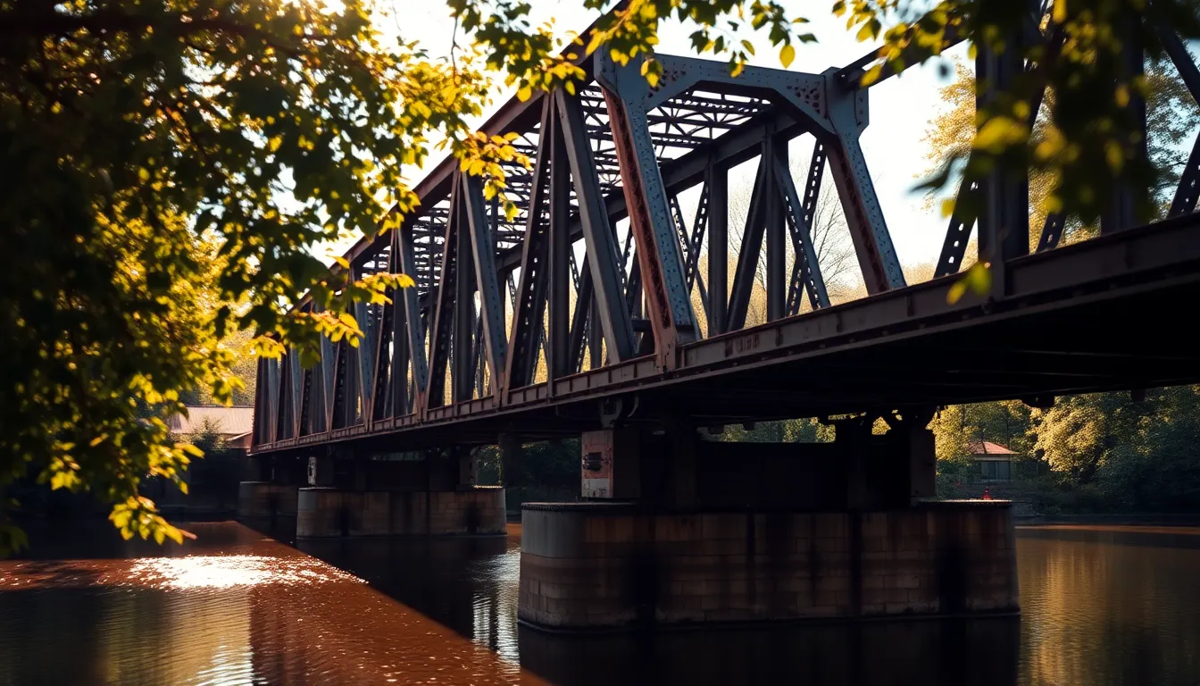 Industrial Bridge Reflected in Still Water
