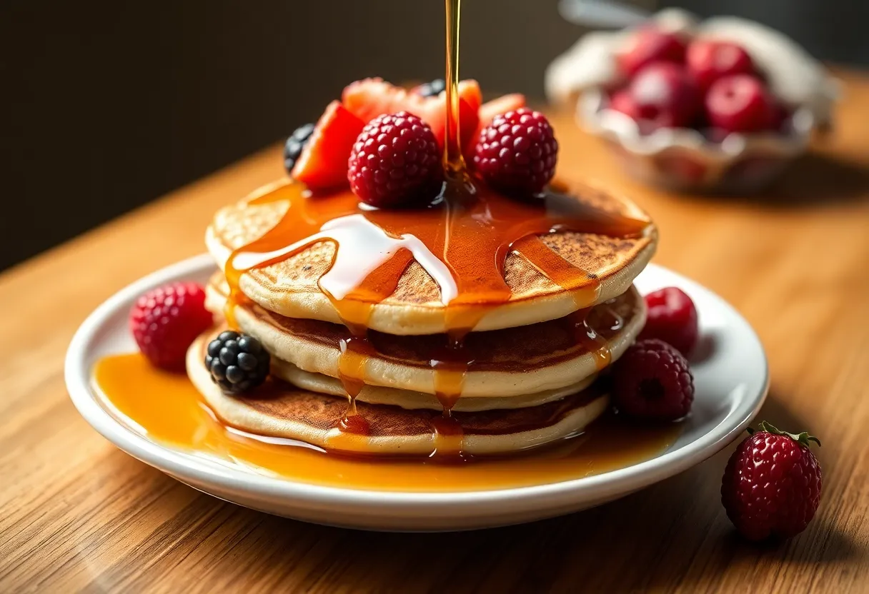 Gourmet Pancakes with Maple Syrup and Berries