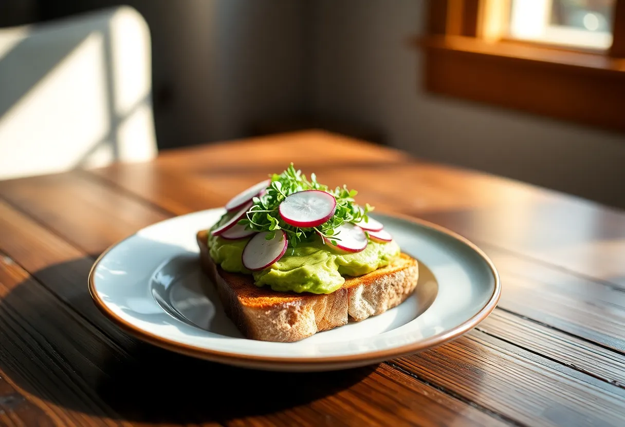 Close-Up of Avocado Toast Brunch Plate